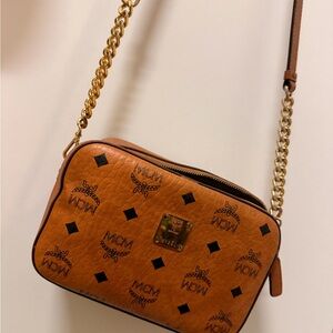 MCM Tan Crossbody Bag with Gold Chain
